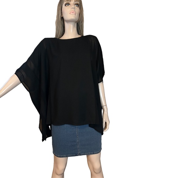 Wynne Layers Top Blouse Batwing Caftan Poncho Chiffon Trim Fluttery Flowy Dressy - Picture 4 of 10